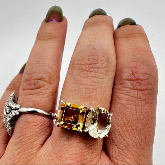 NWOT faceted cut Citrine and Prasiolite ring in 925 sterling silver! - Picture 7 of 9
